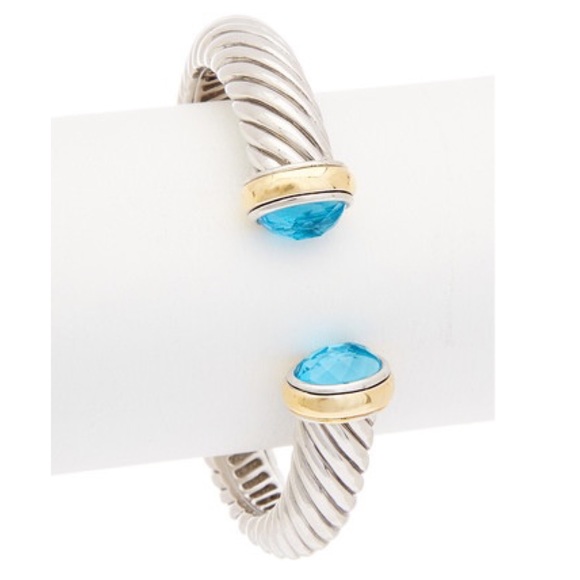 Classic Cable Thick Rope bracelet Silver / Gold with blue Stone